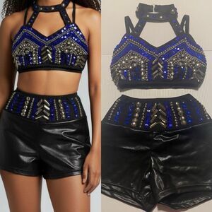 Glamour Dance solo costume mature faux leather studded rocker goth 2 piece LC